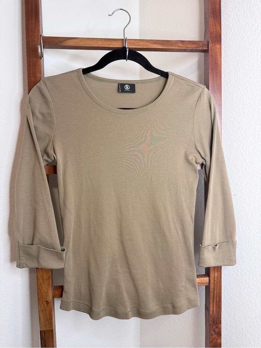 Bogner Taupe Cotton 3/4 Sleeve Scoop Neck Top Size 36 US 6 S